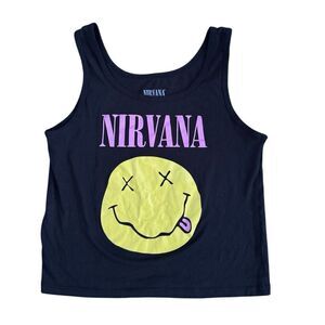 Nirvana Juniors Smiley Girls Crop Top Graphic Tank in Black Size XL
